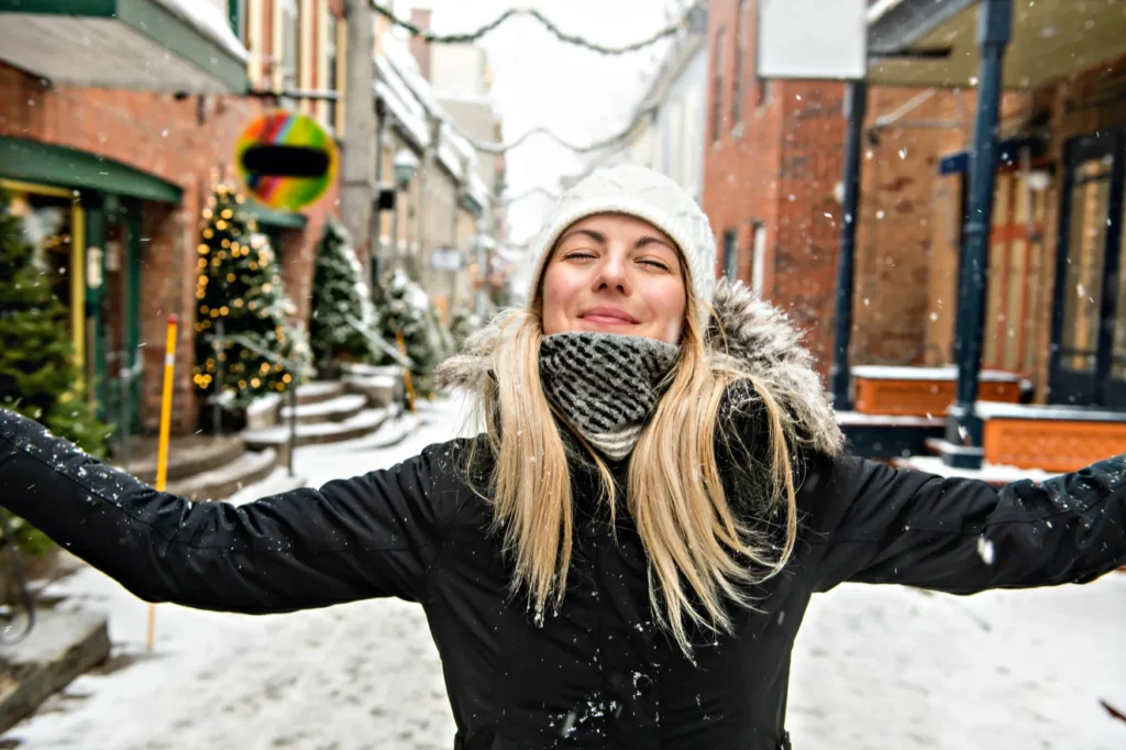 Girl happy outside in the snow.